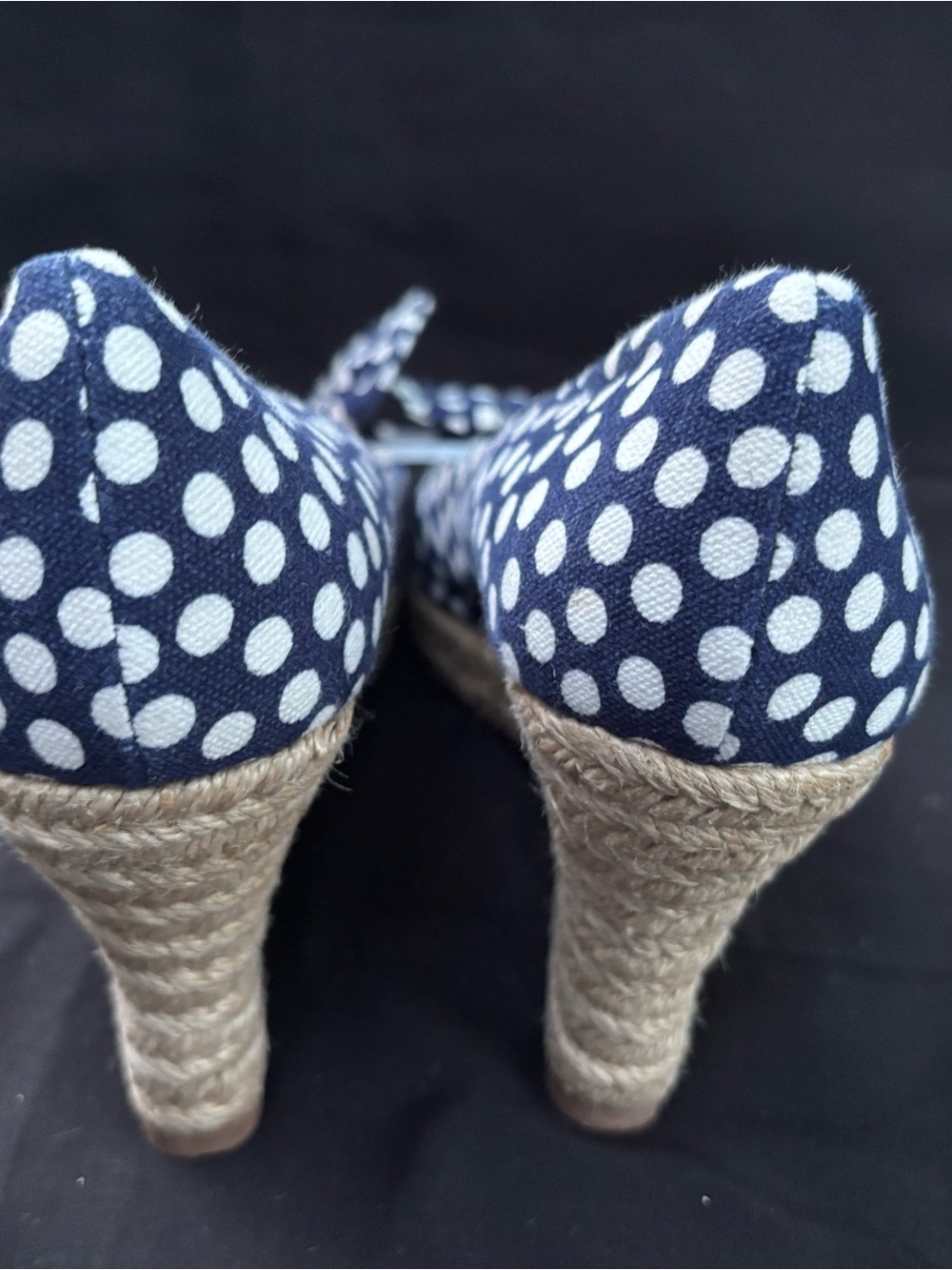 Tory Burch Navy and White Polka Dot Bow Peep-Toe Heels - Picture 7 of 13